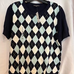 Brooks Brothers Navy and Sky Blue Argyle Sweater
